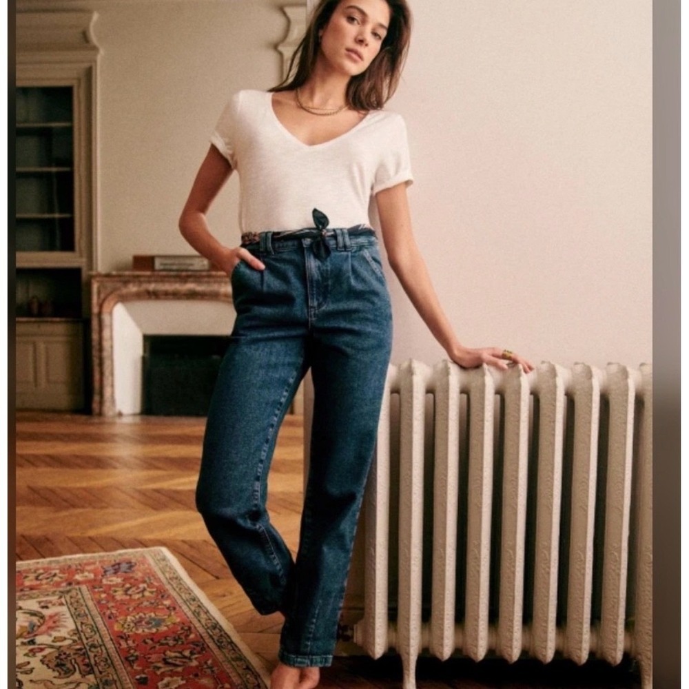 Sezane Manu Trouser Denim Jeans Slouchy Straight Pintuck 34 FR / US 2